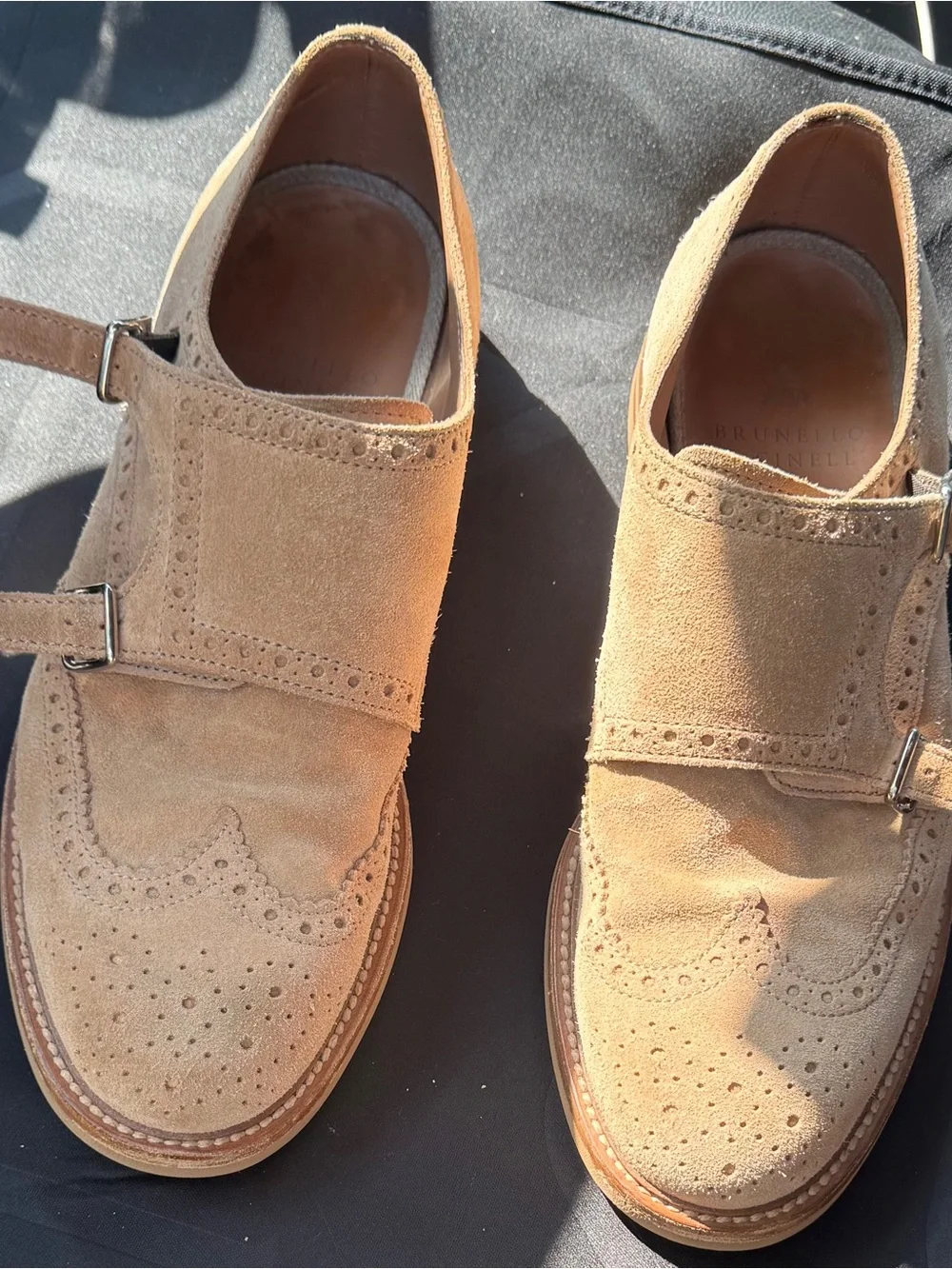 1300$ Brunello Cucinelli Tan Suede Double Monk Strap Brogues